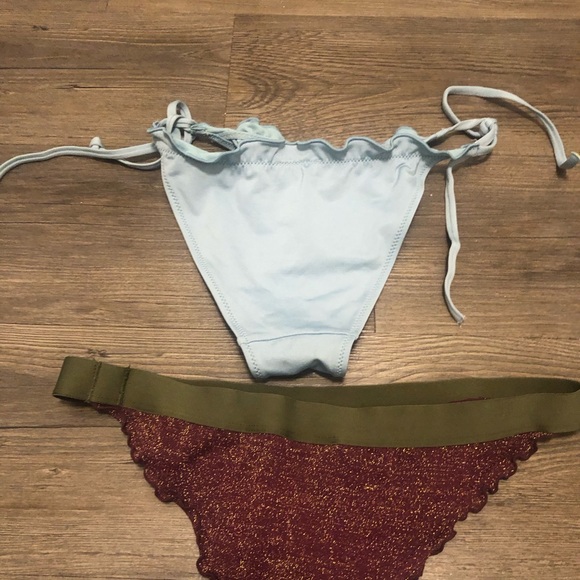 H & M Two Pieces Bikini Set Blue String & Maroon Glitter Striped Badeau Size 2 - Picture 3 of 10